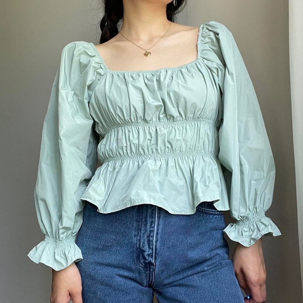 Zara Mint Green Puff Sleeve Blouse
